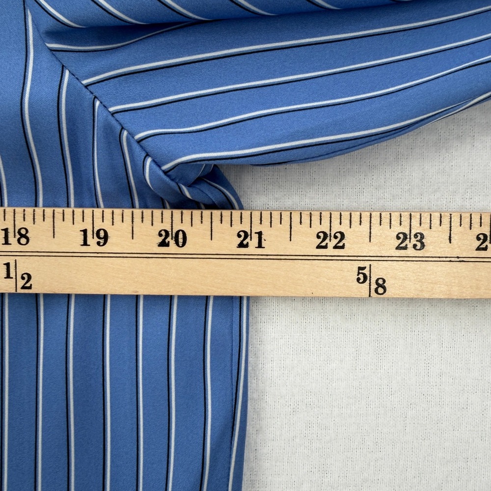 QUINCE Washable Stretch Silk Blouse Women Medium Blue Striped Lapis Horizon - Picture 14 of 16